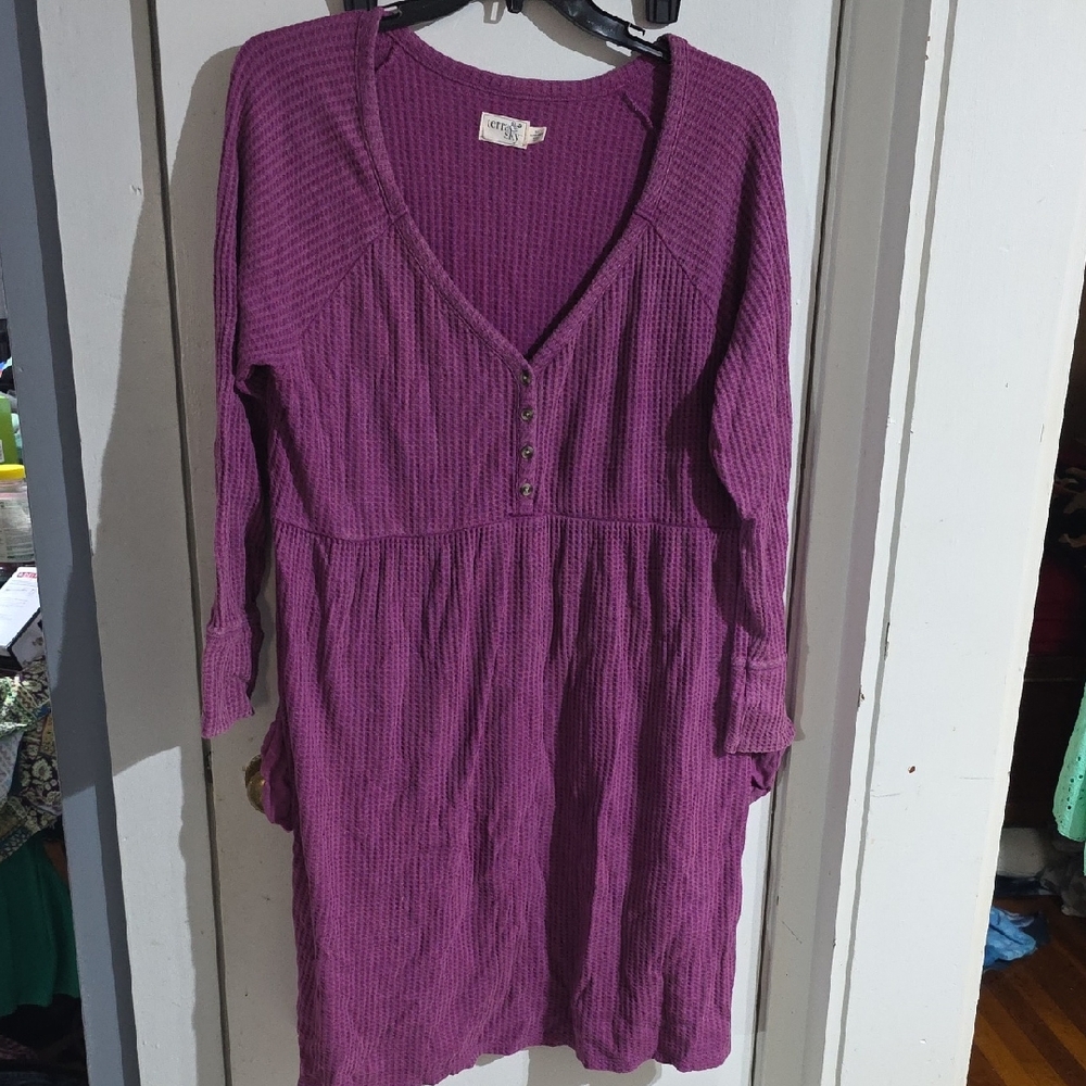 Women's Purple Waffle-Knit Button Front Dress